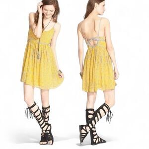 Free People Boho Yellow Patterned Women's Mini Dress size XS